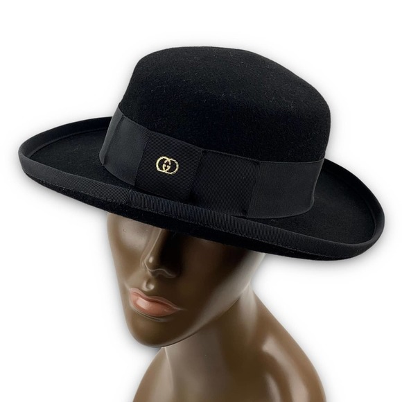 Gucci Accessories - RARE 1970's GUCCI black wool felt bowler hat with classic GG logo